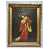 Signed Geisha textured oil painting