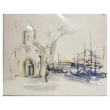 Beautiful watercolor painting of a church