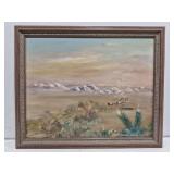 Framed signed mountain mixed medium artwork