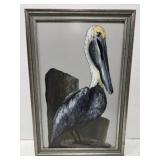 Pelican Painted on reverse side of glass by Swiur
