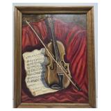 Oil on board painting of a violin by Laura as is