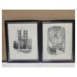 Pair of framed prints Westminster Abbey