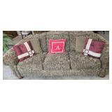 Brown & Maroon Upholstered Couch with Pillows