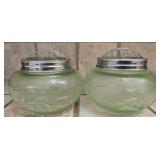 Pair of green glass frogs