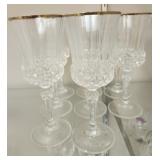 Set of 8 crystal stim gold rim glasses