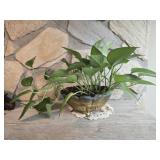 Brass planter with live plants