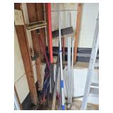 Estate Lot of Pole Saw Brooms Umbrellas and More