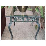 Green Metal Base Grape Side Table w Glass Top