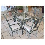 Heavy Metal Base Glass Top Table & 4 Chairs
