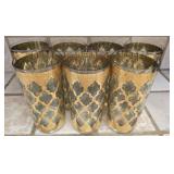 Set of 7 gold and green glass cups