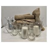 Estate lot of glass votives and burlap