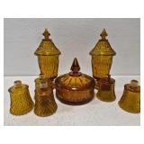 Vintage amber pressed glass items