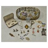 Mirror tray with beautiful broaches and more!