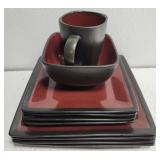Set of 10 black & red dishes