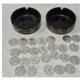 2 Golden Nugget ashtrays with tokens**
