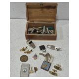 Small wood box with misc men