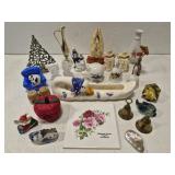 Big lot of figurines, bells, salt and pepper