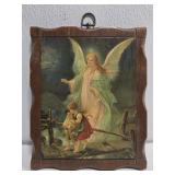Print on wood of an angel