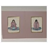 Pair of Native Woman mixed media art pieces