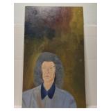 Oil painting on board has a few scratches