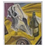 Mixed media skull art on canvas