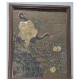 Batik "Cranes and Peaches" framed art piece***