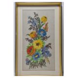 Vintage framed crewel embroidery floral piece