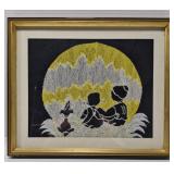 Framed "Bunka" embroidery artwork