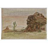 Mountain with faces watercolor painting