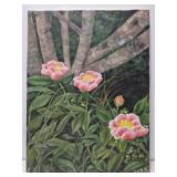 Canvas painting of pink peonies