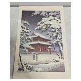 Snow scene at Zojoji Temple print