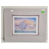 Matted Print of Watercolor Painting Sailboat