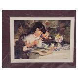 Maroon Matted Frame Print of Girls Tea Party