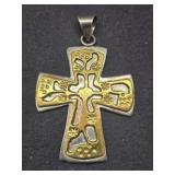 Vintage sterling silver TS-19 cross bronze inlay
