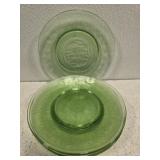 Set of 7 green depression plates