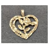 Vtg sterling silver rose heart