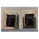 Large heavy black onyx sterling silver earrings