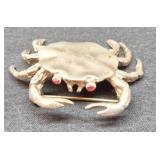 Stealing silver crab w jeweled eyes brooch