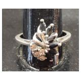 Sterling silver sapphire and CZ ring size 8.25