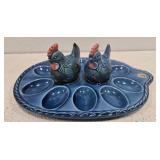 Vintage blue ceramic egg tray