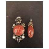 Lot of 2 sterling and stones pendants