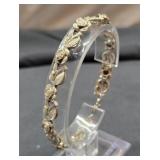 Vintage sterling silver rose leaf 7" bracelet