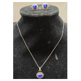 Sterling and blue stone necklace and earring set