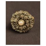 Heidi Daus bronze color ring faux pearl flower