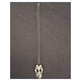 Sterling silver bow wreath holly pendant necklace