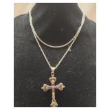 Heavy 35" sterling silver cross pendant necklace