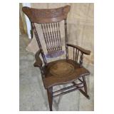 Antique Oak Leather Bottom Rocking Chair