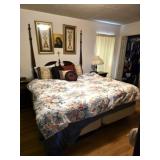 King Size Bed & Bedding w Full Headboard