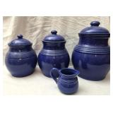 Vintage cobalt blue stoneware cannister set & more