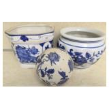 Lot of 3 blue and white ceramic decor